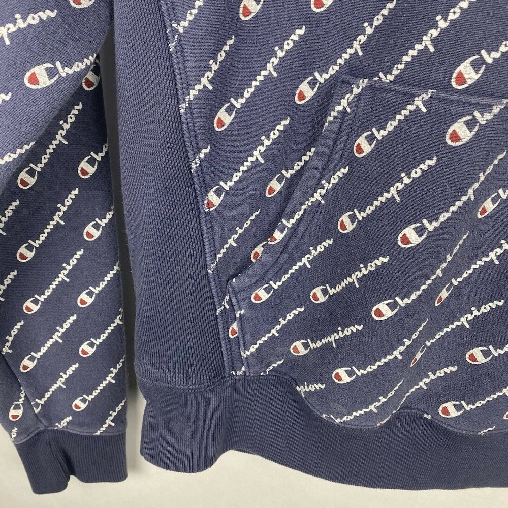 Champion Reverse Weave All-Over Graphic Hoodie Pullover Sweatshirt Size XS Blue - Picture 4 of 8